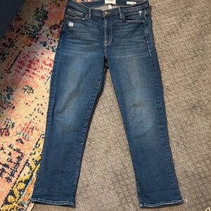 Frame Denim Dark Blue Slim Jeans with Subtle Distress